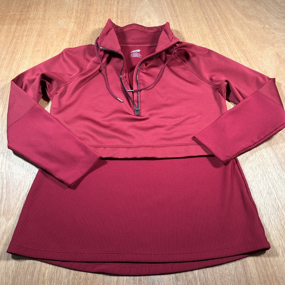 Avia Quarter Zip Pullover Womens Size M Red Balm Mixed Media Ribbed Athletic Top